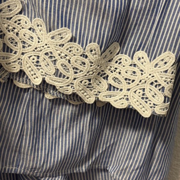 Westport Blue & White Striped Lace-Up Blouse Sz 1X sleeves 3/4 blouse - Picture 7 of 12